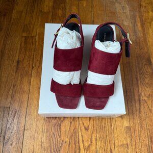 Celine Pheobe Burgundy Suede Leather Sandals Block Heel Size 37